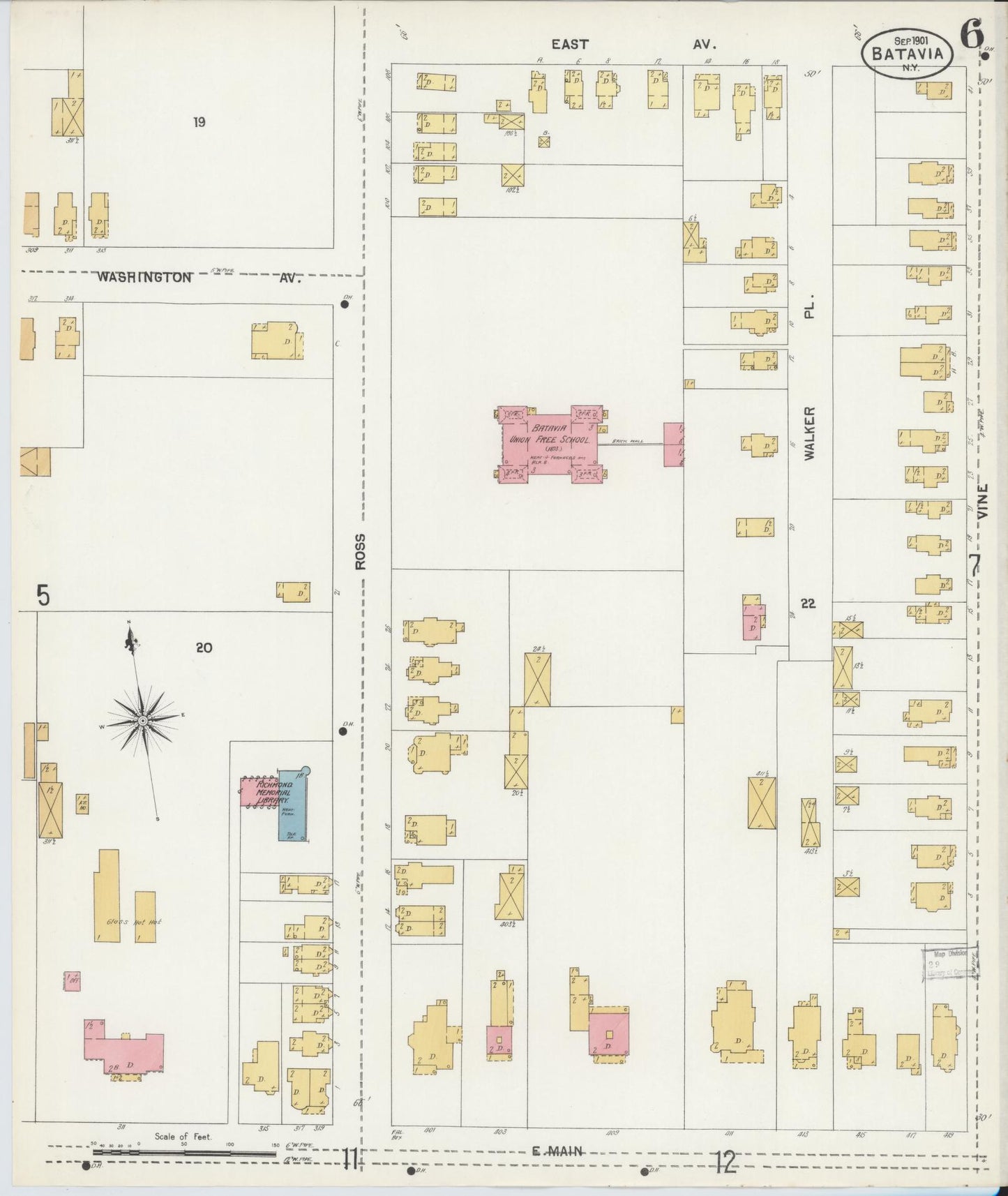 Sanborn Fire Insurance Map from Batavia, Genesee County, New York (1901), Sheet #0006 - Complete Map Set gallery image, historic Sanborn map, vintage wall art, New York New York