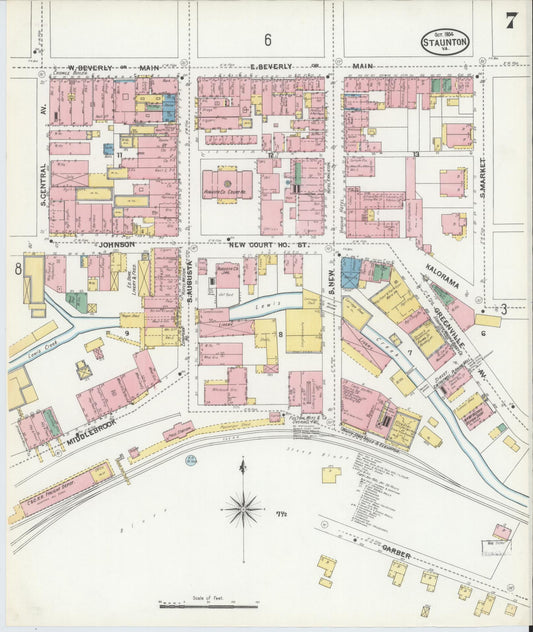 Sanborn Fire Insurance Map from Staunton, Independent Cities, Virginia (1904), Sheet #0007 - Historic Sanborn Fire Insurance Map Print, vintage old map wall art, antique decor, genealogy gift, Virginia Virginia map