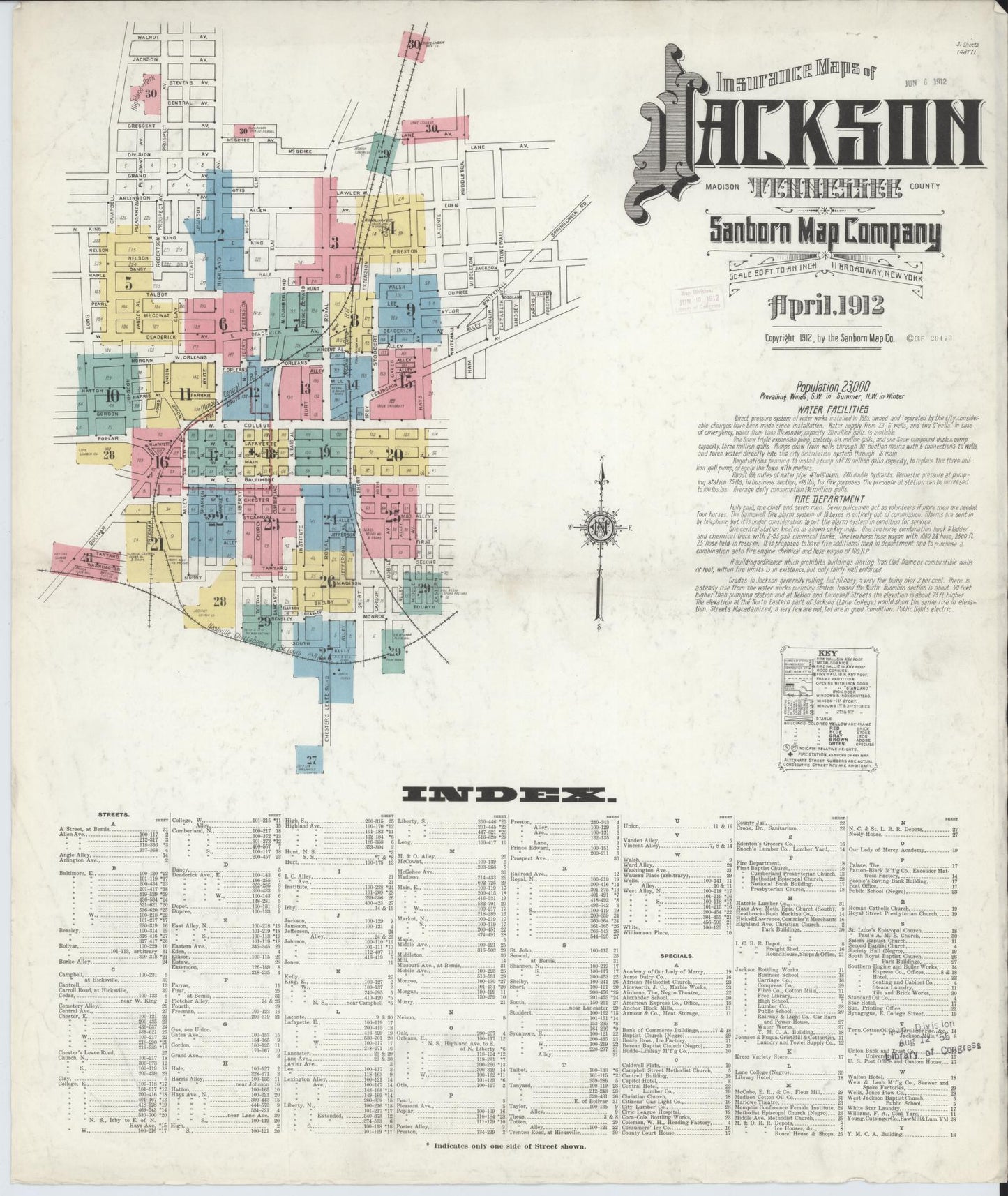 Sanborn Fire Insurance Map from Jackson, Madison County, Tennessee (1912), Sheet #0001 - Complete Map Set gallery image, historic Sanborn map, vintage wall art, Tennessee Tennessee