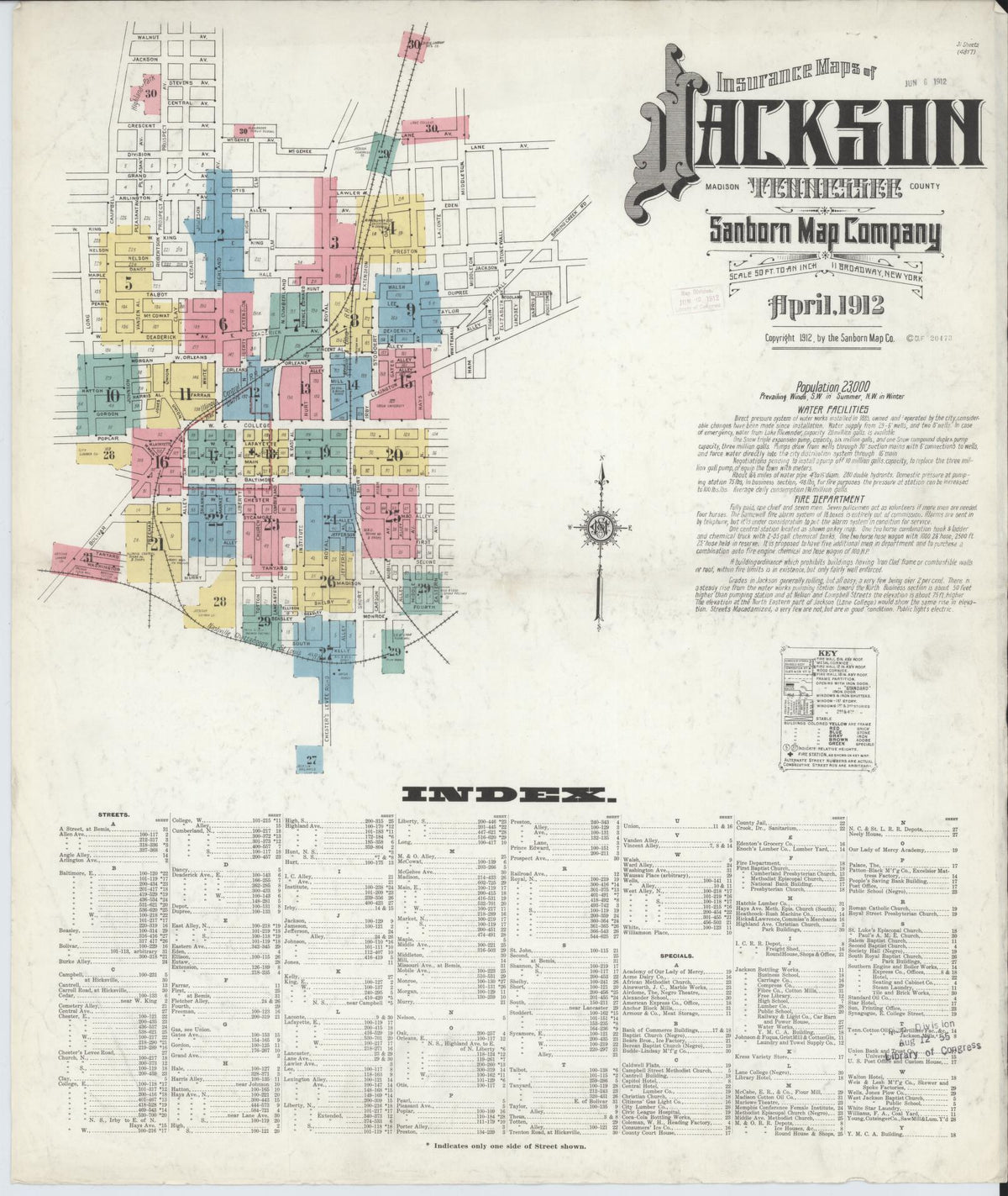 Sanborn Fire Insurance Map from Jackson, Madison County, Tennessee (1912), Sheet #0001 - Complete Map Set gallery image, historic Sanborn map, vintage wall art, Tennessee Tennessee