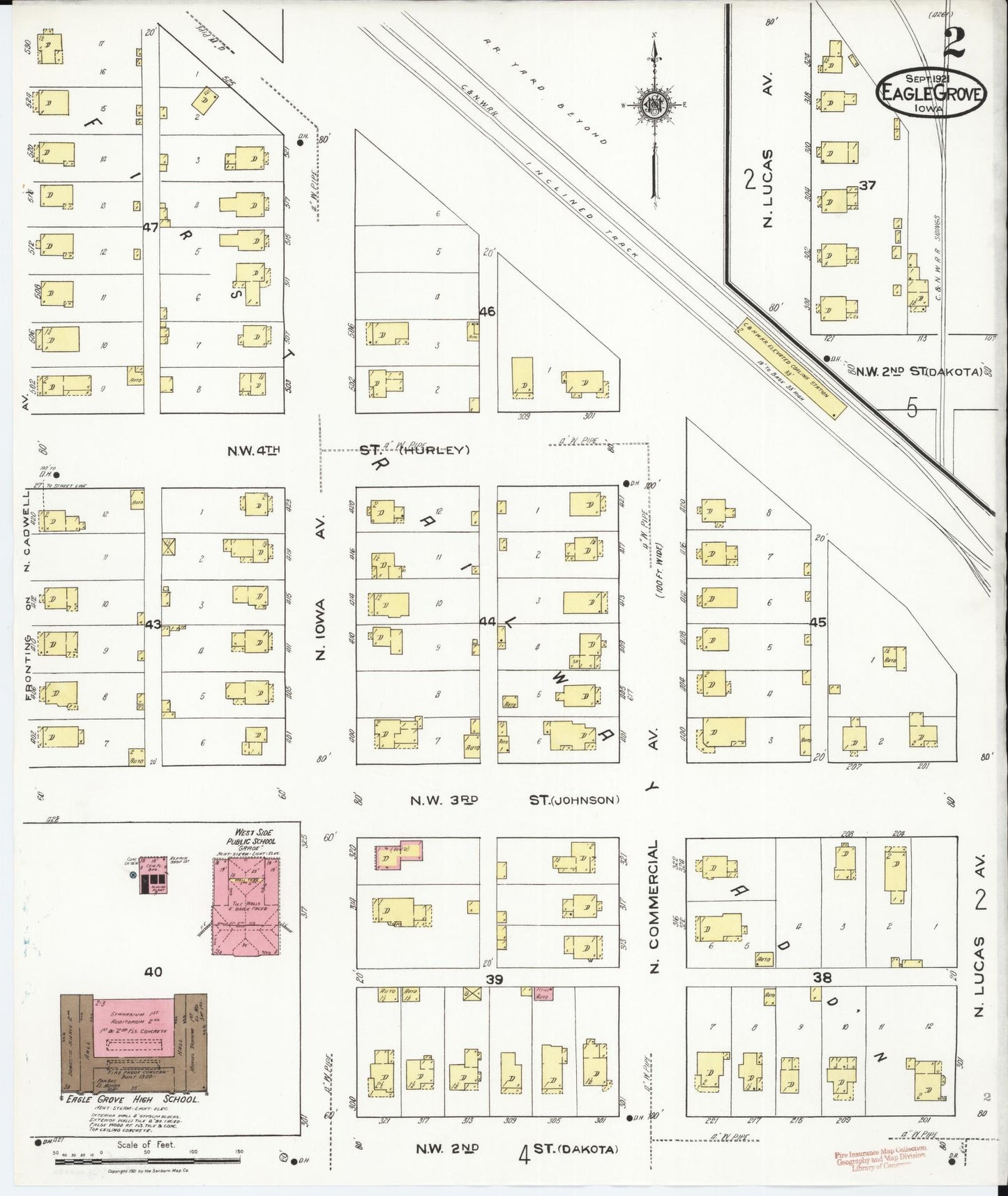 Sanborn Fire Insurance Map from Eagle Grove, Wright County, Iowa (1921), Sheet #0002 - Historic Sanborn Fire Insurance Map Print, vintage old map wall art