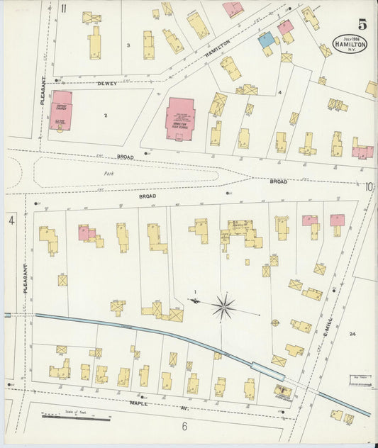 Sanborn Fire Insurance Map from Hamilton, Madison County, New York (1906), Sheet #0005 - Historic Sanborn Fire Insurance Map Print, vintage old map wall art, antique decor, genealogy gift, New York New York map