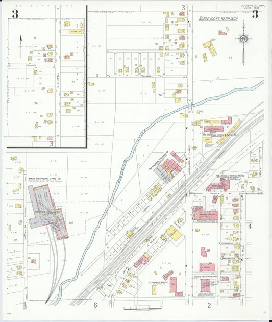 Sanborn Fire Insurance Map from Louisville, Stark County, Ohio (1933), Sheet #0003 - Historic Sanborn Fire Insurance Map Print, vintage old map wall art, antique decor, genealogy gift, Ohio Ohio map
