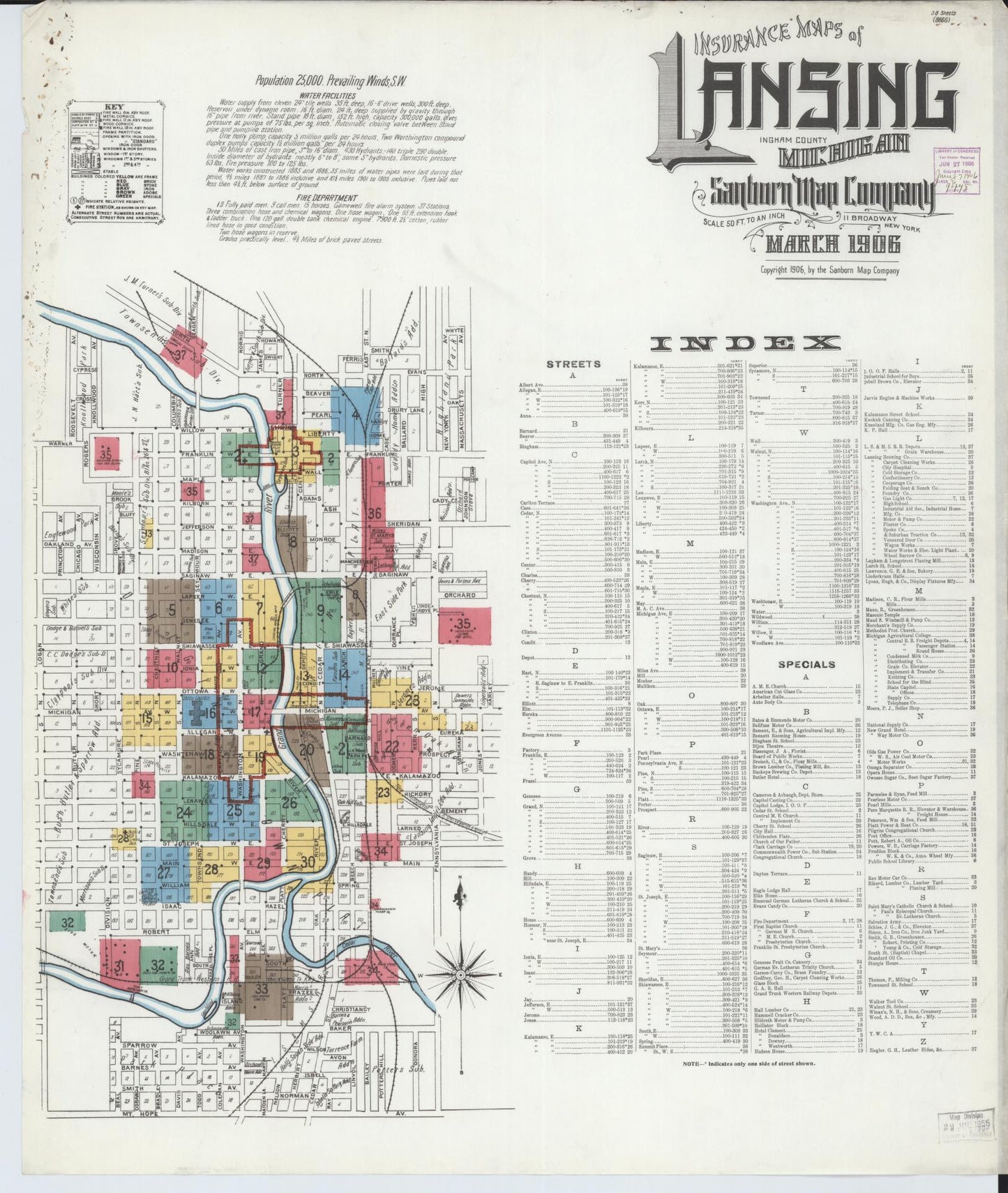 Sanborn Fire Insurance Map from Lansing, Ingham County, Michigan (1906), Sheet #0001 - Complete Map Set gallery image, historic Sanborn map, vintage wall art, Michigan Michigan