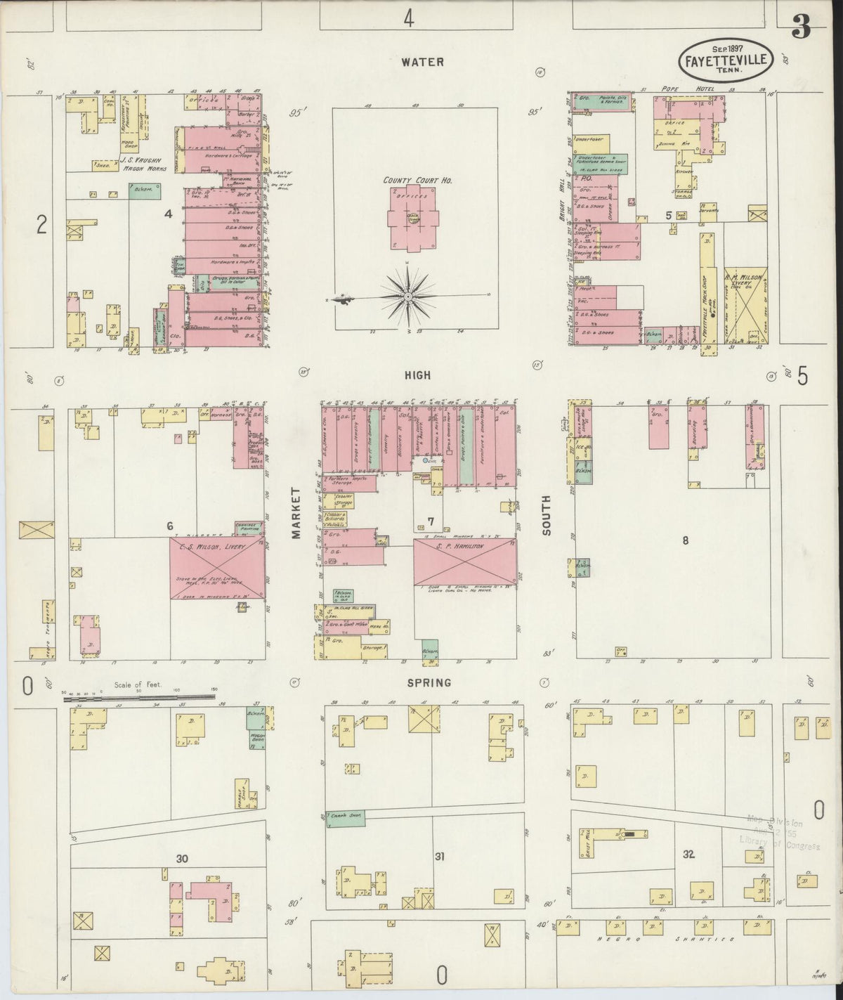 Sanborn Fire Insurance Map from Fayetteville, Lincoln County, Tennessee (1897), Sheet #0003 - Complete Map Set gallery image, historic Sanborn map, vintage wall art, Tennessee Tennessee