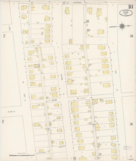 Sanborn Fire Insurance Map from Lodi, San Joaquin County, California (1916), Sheet #0018 - Historic Sanborn Fire Insurance Map Print, vintage old map wall art, antique decor, genealogy gift, California California map