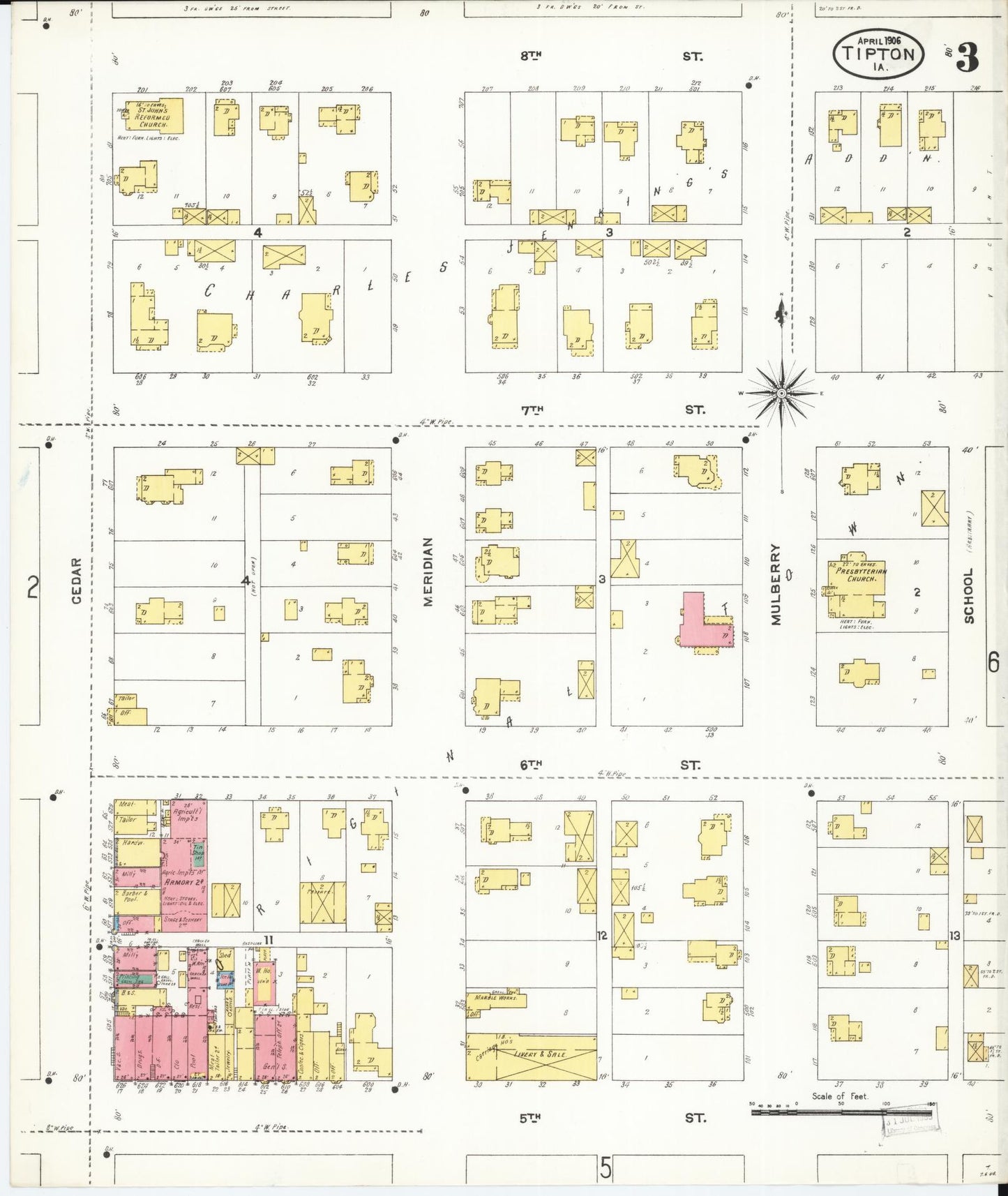 Sanborn Fire Insurance Map from Tipton, Cedar County, Iowa (1906), Sheet #0003 - Historic Sanborn Fire Insurance Map Print