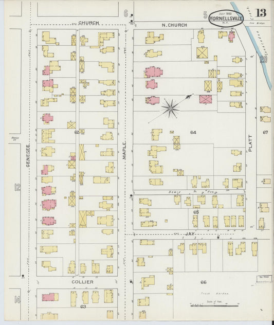 Sanborn Fire Insurance Map from Hornell, Steuben County, New York (1893), Sheet #0013 - Historic Sanborn Fire Insurance Map Print, vintage old map wall art, antique decor, genealogy gift, New York New York map