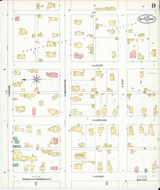 Sanborn Fire Insurance Map from Mount Pleasant, Henry County, Iowa (1899), Sheet #0009 - Historic Sanborn Fire Insurance Map Print, vintage old map wall art
