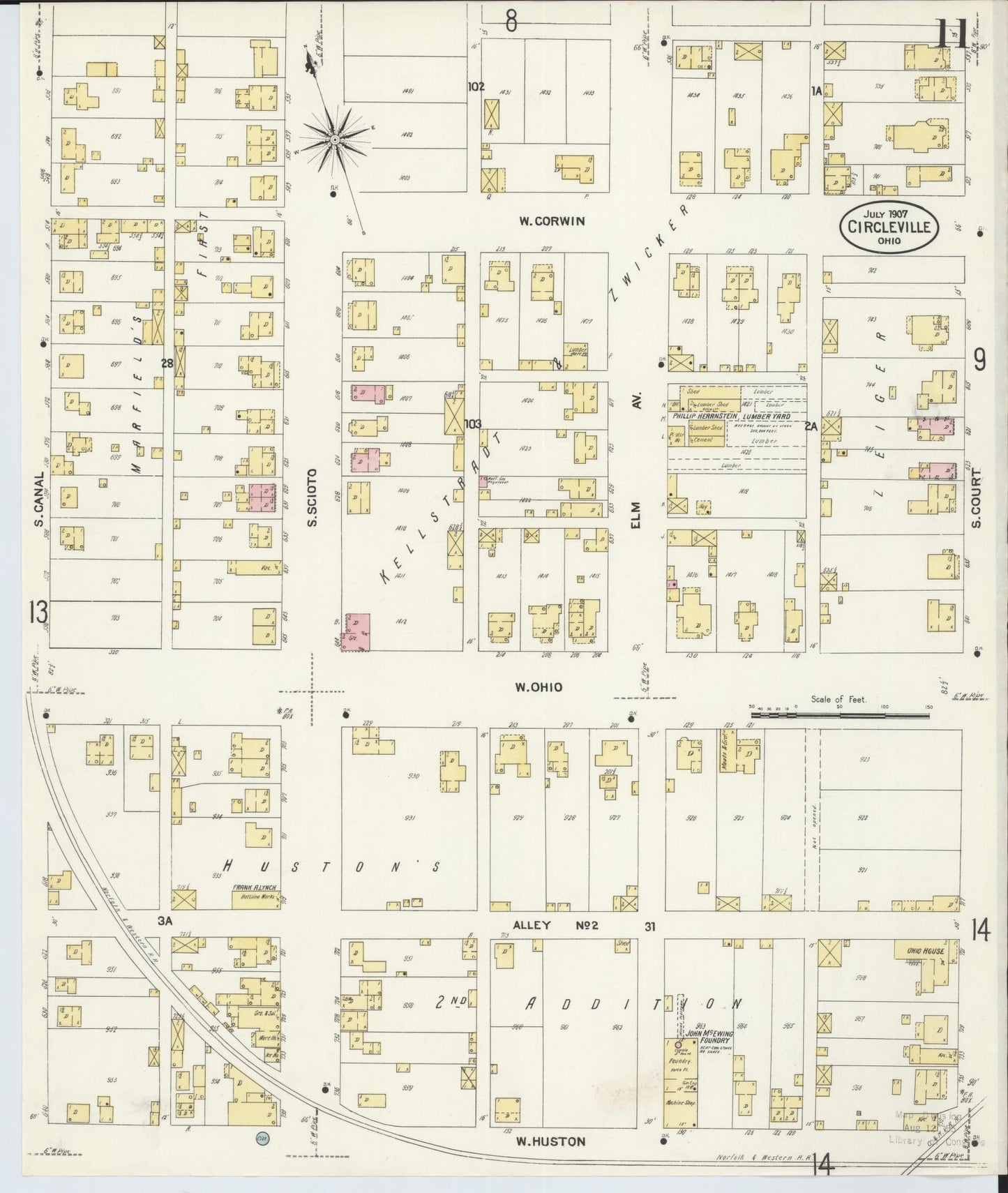 Sanborn Fire Insurance Map from Circleville, Pickaway County, Ohio (1907), Sheet #0011 - Historic Sanborn Fire Insurance Map Print, vintage old map wall art, antique decor, genealogy gift, Ohio Ohio map