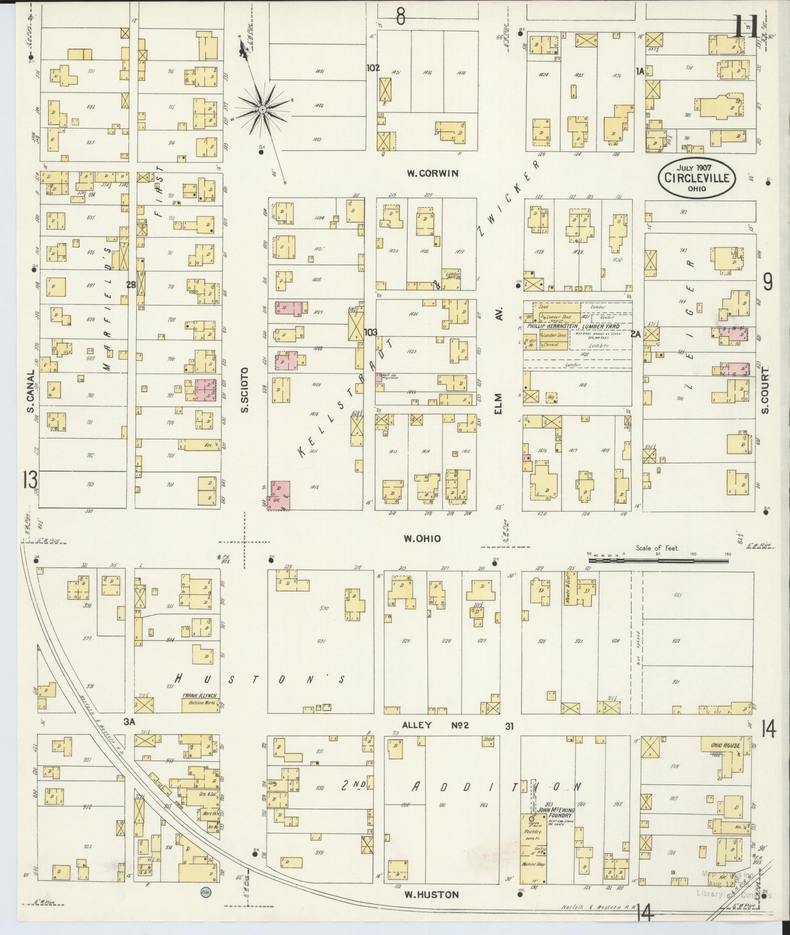 Sanborn Fire Insurance Map from Circleville, Pickaway County, Ohio (1907), Sheet #0011 - Historic Sanborn Fire Insurance Map Print, vintage old map wall art, antique decor, genealogy gift, Ohio Ohio map