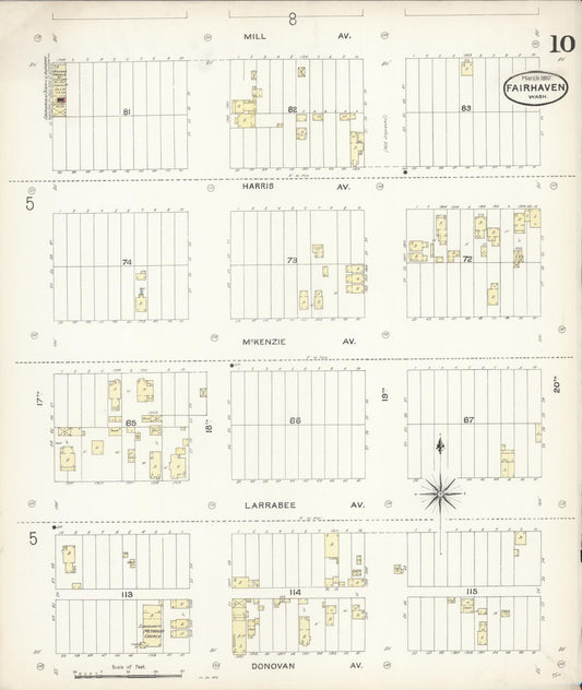 Sanborn Fire Insurance Map from Fairhaven [see also Bellingham and Sehome], Whatcom County, Washington (1897), Sheet #0010 - Historic Sanborn Fire Insurance Map Print, vintage old map wall art, antique decor, genealogy gift, Washington Washington map