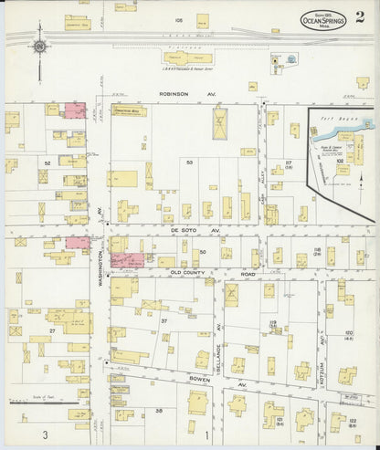 Sanborn Fire Insurance Map from Ocean Springs, Jackson County, Mississippi (1915), Sheet #0002 - Complete Map Set gallery image, historic Sanborn map, vintage wall art, Mississippi Mississippi