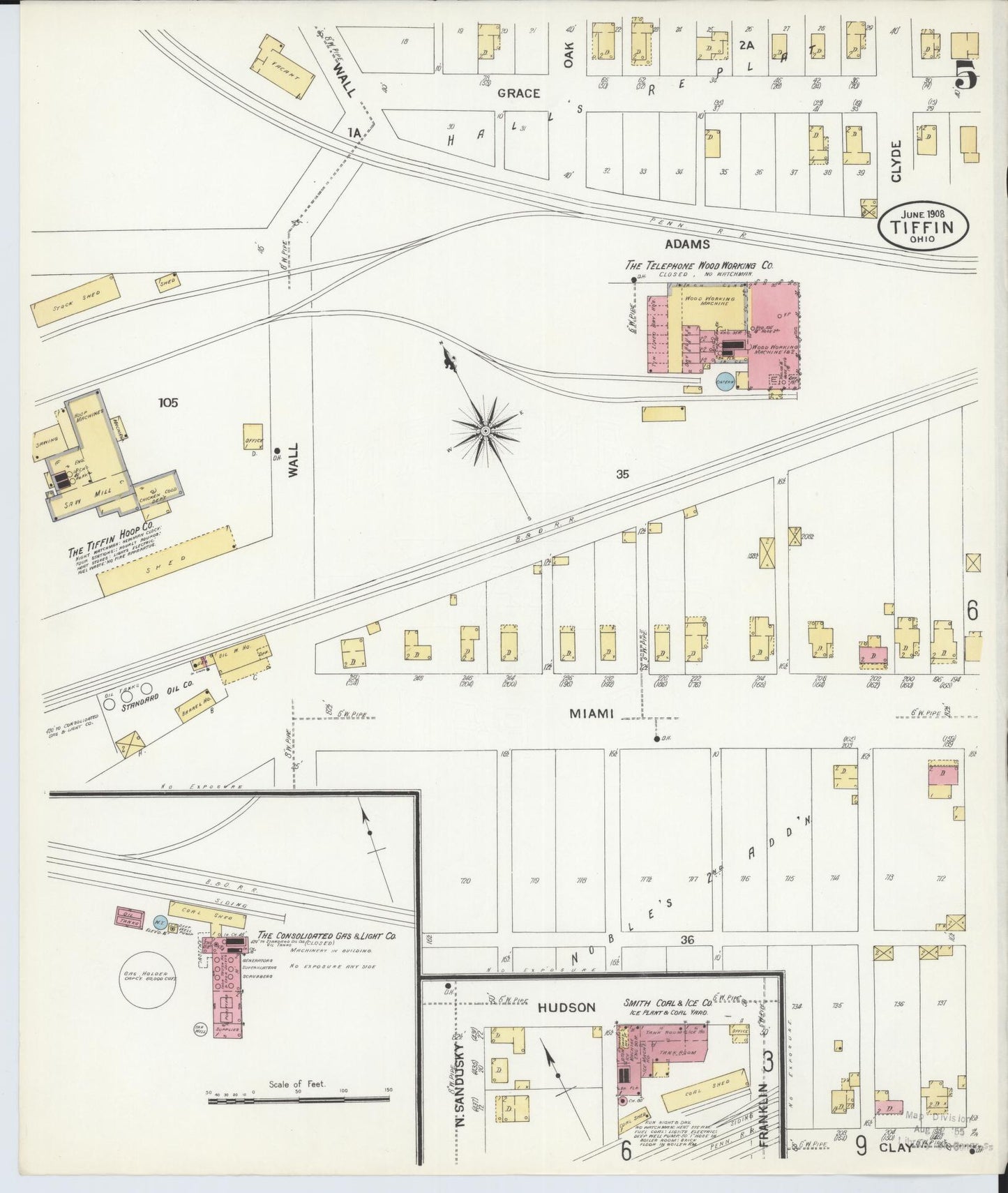 Sanborn Fire Insurance Map from Tiffin, Seneca County, Ohio (1908), Sheet #0005 - Historic Sanborn Fire Insurance Map Print, vintage old map wall art, antique decor, genealogy gift, Ohio Ohio map