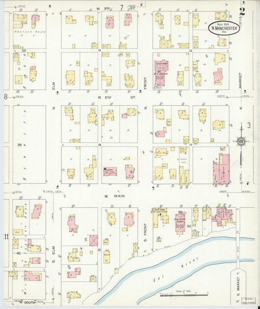 Sanborn Fire Insurance Map from North Manchester, Wabash County, Indiana (1914), Sheet #0002 - Historic Sanborn Fire Insurance Map Print, vintage old map wall art, antique decor, genealogy gift, Indiana Indiana map