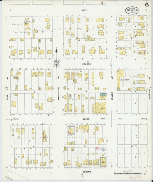 Sanborn Fire Insurance Map from Bemidji, Beltrami County, Minnesota (1909), Sheet #0006 - Historic Sanborn Fire Insurance Map Print, vintage old map wall art, antique decor, genealogy gift, Minnesota Minnesota map