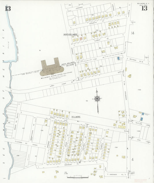 Sanborn Fire Insurance Map from Bellmore, Nassau County, New York (1940), Sheet #0013 - Historic Sanborn Fire Insurance Map Print, vintage old map wall art, antique decor, genealogy gift, New York New York map