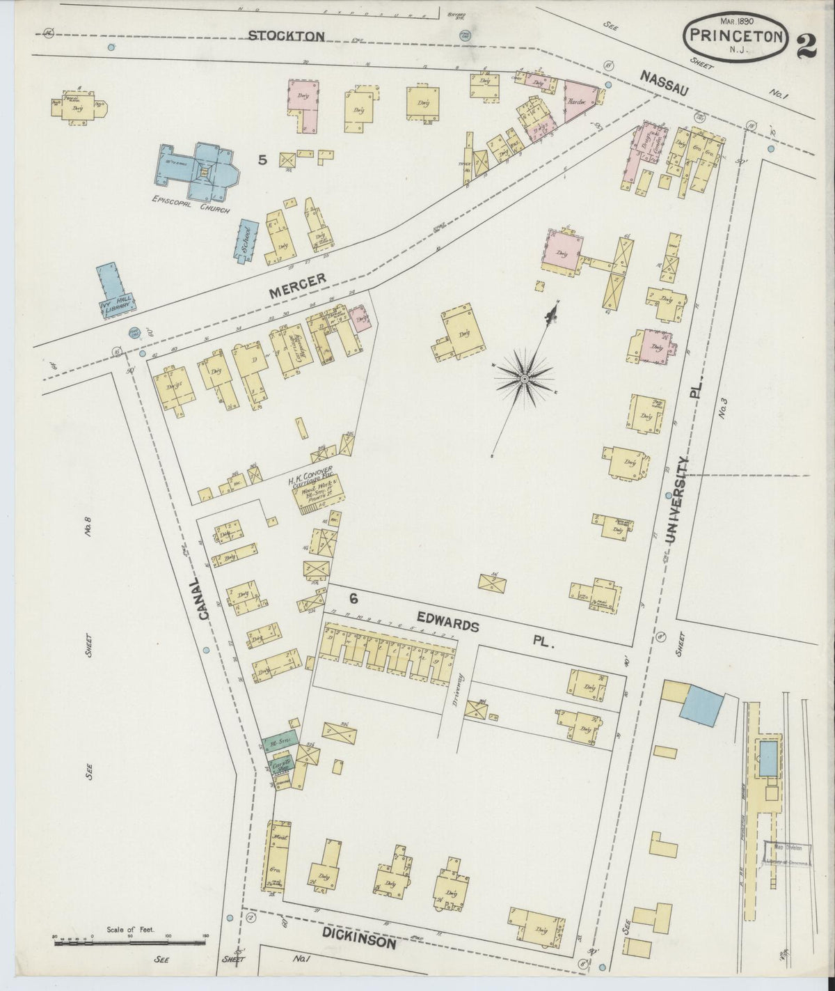 Sanborn Fire Insurance Map from Princeton, Mercer County, New Jersey (1890), Sheet #0002 - Complete Map Set gallery image, historic Sanborn map, vintage wall art, New Jersey New Jersey