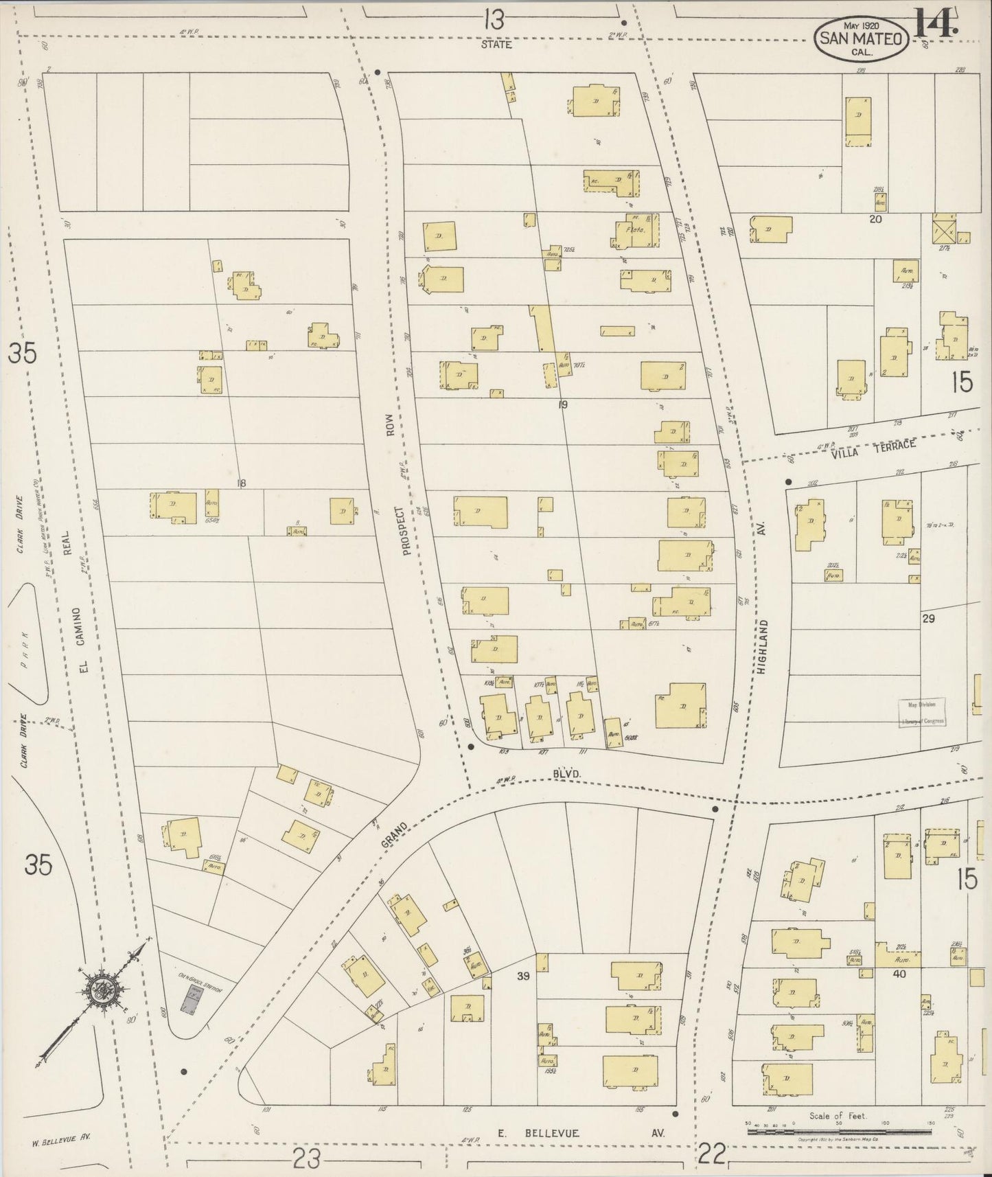 Sanborn Fire Insurance Map from San Mateo, San Mateo County, California (1920), Sheet #0014 - Complete Map Set gallery image, historic Sanborn map, vintage wall art, California California