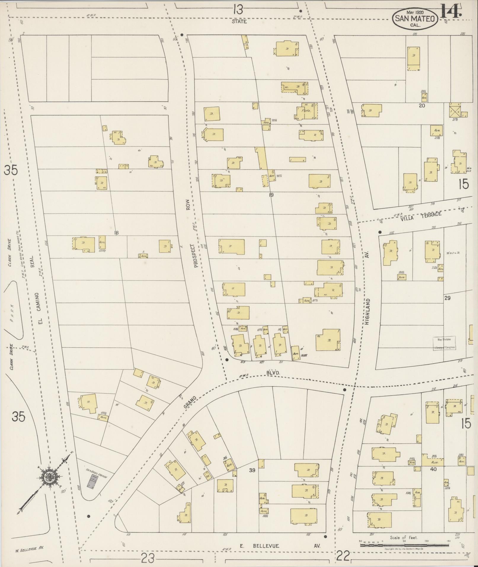 Sanborn Fire Insurance Map from San Mateo, San Mateo County, California (1920), Sheet #0014 - Complete Map Set gallery image, historic Sanborn map, vintage wall art, California California