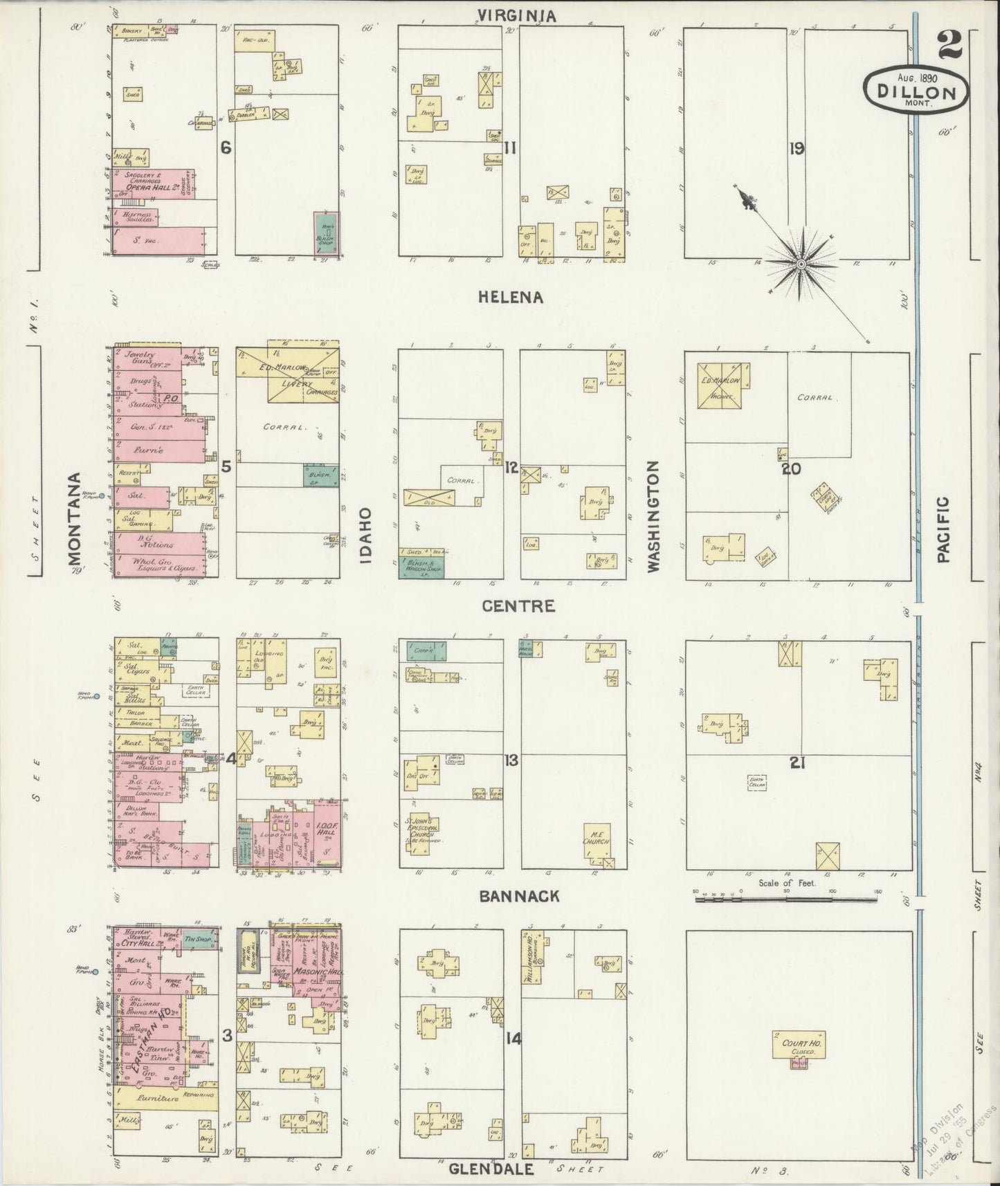 Sanborn Fire Insurance Map from Dillon, Beaverhead County, Montana (1890), Sheet #0002 - Complete Map Set gallery image, historic Sanborn map, vintage wall art, Montana Montana