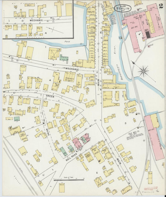 Sanborn Fire Insurance Map from Berlin, Coos County, New Hampshire (1895), Sheet #0002 - Historic Sanborn Fire Insurance Map Print, vintage old map wall art, antique decor, genealogy gift, New Hampshire New Hampshire map