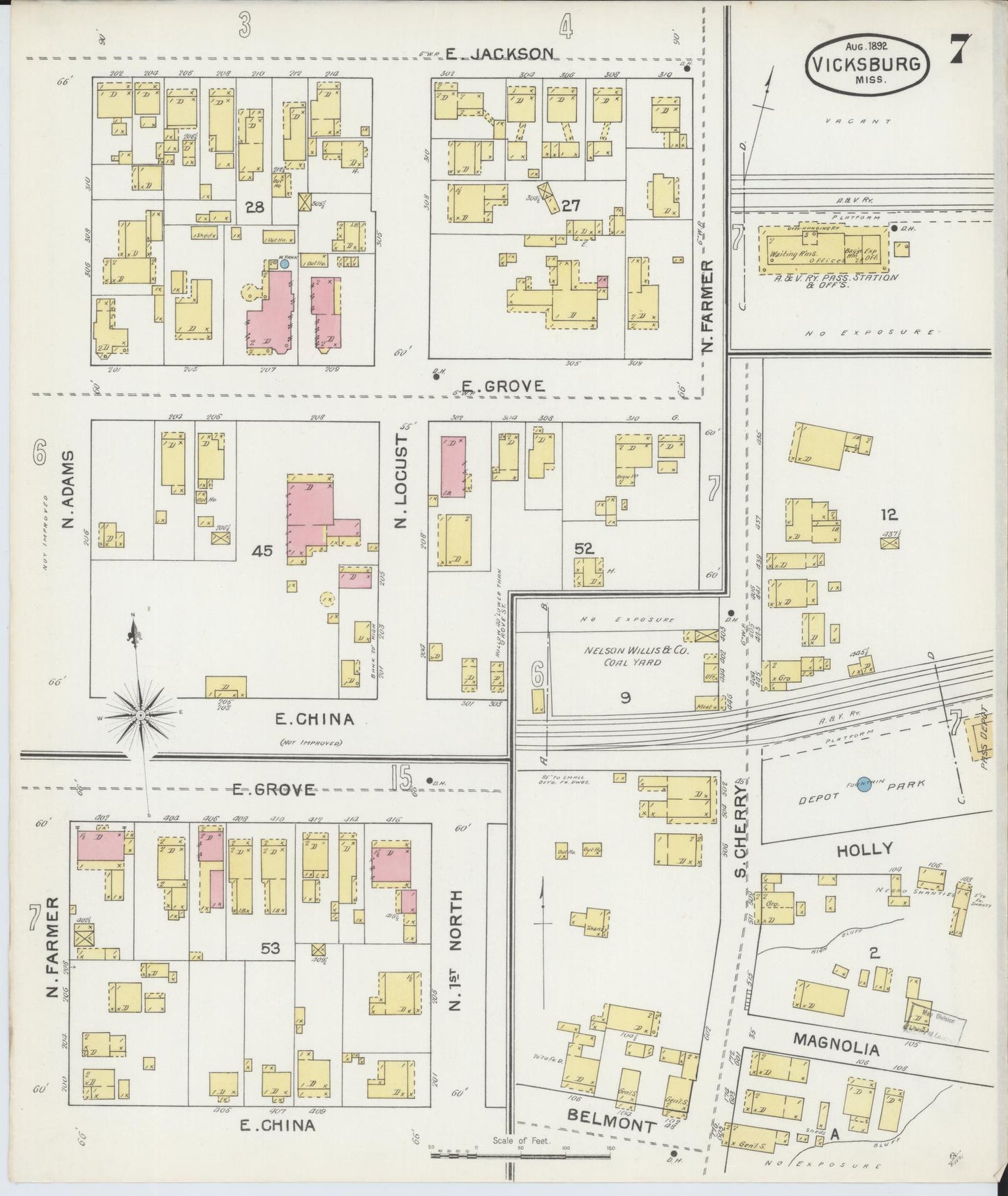 Sanborn Fire Insurance Map from Vicksburg, Warren County, Mississippi (1892), Sheet #0007 - Complete Map Set gallery image, historic Sanborn map, vintage wall art, Mississippi Mississippi
