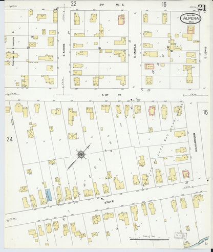 Sanborn Fire Insurance Map from Alpena, Alpena County, Michigan (1910), Sheet #0021 - Complete Map Set gallery image, historic Sanborn map, vintage wall art, Michigan Michigan