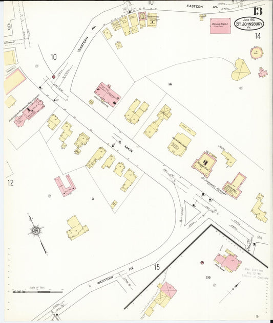 Sanborn Fire Insurance Map from Saint Johnsbury, Caledonia County, Vermont (1912), Sheet #0013 - Historic Sanborn Fire Insurance Map Print, vintage old map wall art, antique decor, genealogy gift, Vermont Vermont map
