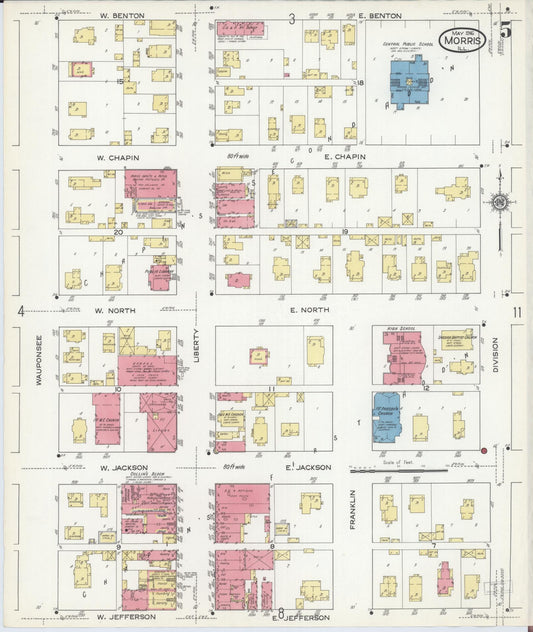 Sanborn Fire Insurance Map from Morris, Grundy County, Illinois (1916), Sheet #0005 - Historic Sanborn Fire Insurance Map Print, vintage old map wall art, antique decor, genealogy gift, Illinois Illinois map