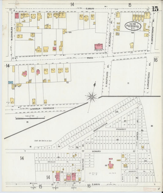 Sanborn Fire Insurance Map from Peekskill, Westchester County, New York (1905), Sheet #0015 - Historic Sanborn Fire Insurance Map Print, vintage old map wall art, antique decor, genealogy gift, New York New York map