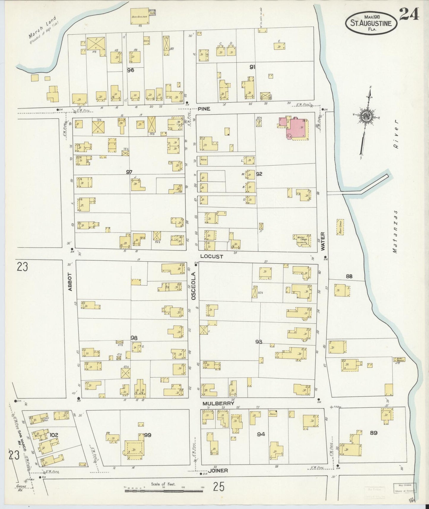 Sanborn Fire Insurance Map from Saint Augustine, Saint John's County, Florida (1910), Sheet #0024 - Complete Map Set gallery image, historic Sanborn map, vintage wall art, Florida Florida