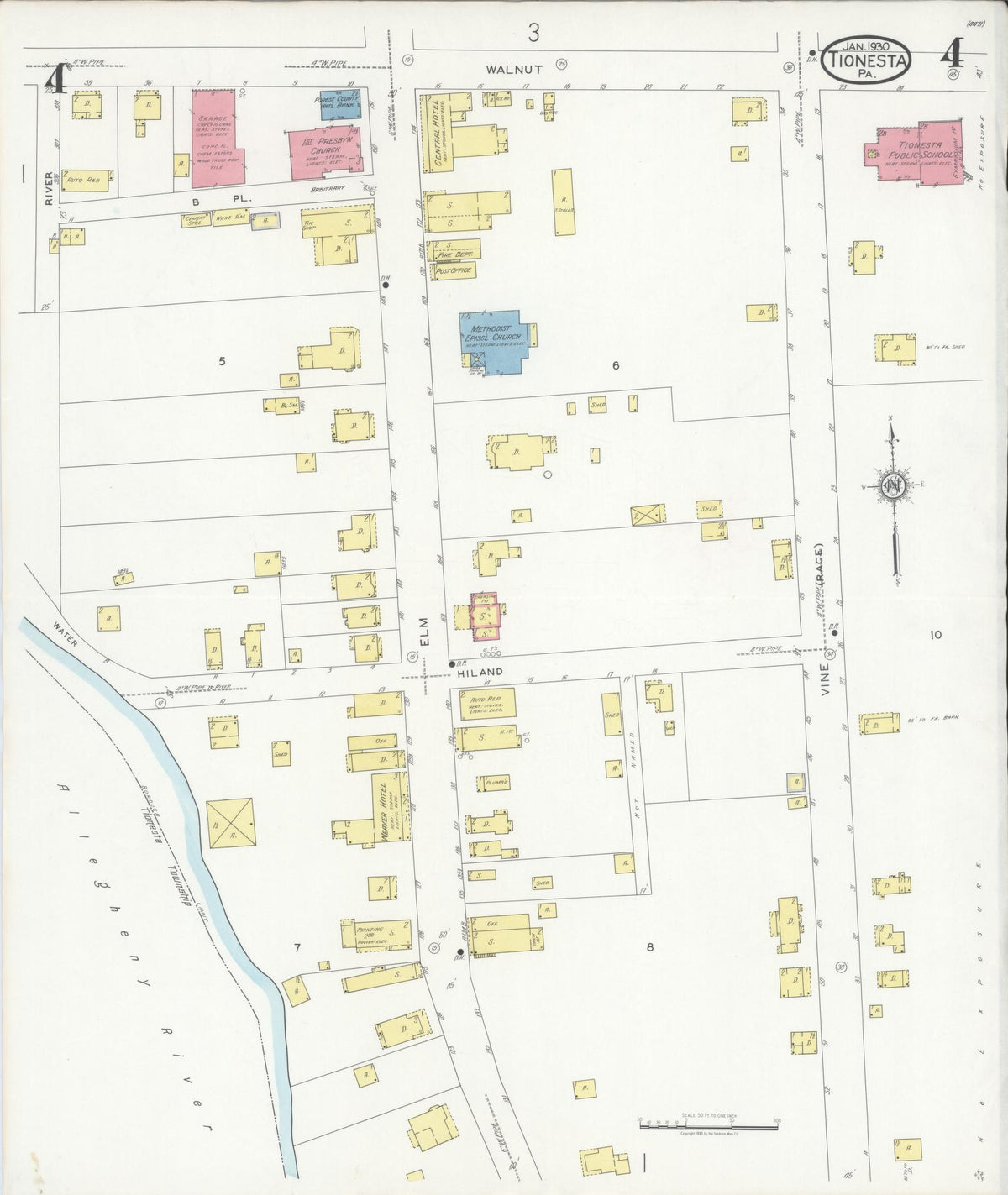 Sanborn Fire Insurance Map from Tionesta, Forest County, Pennsylvania (1930), Sheet #0004 - Historic Sanborn Fire Insurance Map Print, vintage old map wall art, antique decor, genealogy gift, Pennsylvania Pennsylvania map