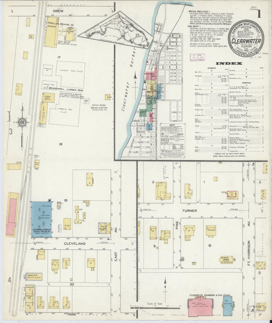Sanborn Fire Insurance Map from Clearwater, Pinellas County, Florida (1913), Sheet #0001 - Complete Map Set gallery image, historic Sanborn map, vintage wall art, Florida Florida
