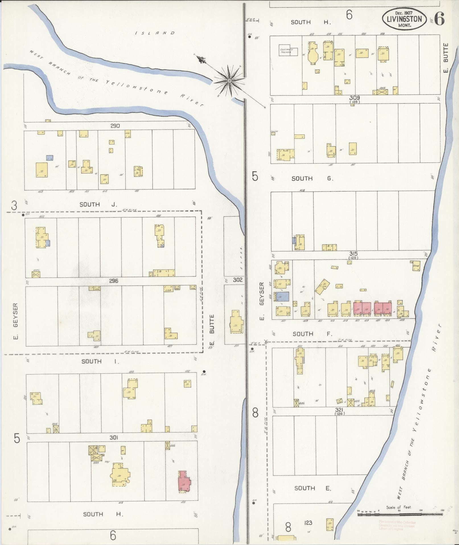 Sanborn Fire Insurance Map from Livingston, Park County, Montana (1907), Sheet #0006 - Complete Map Set gallery image, historic Sanborn map, vintage wall art, Montana Montana