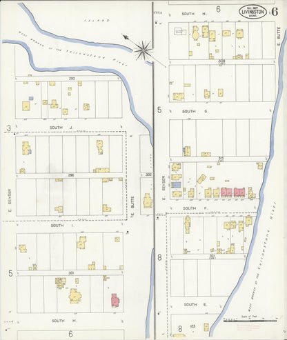 Sanborn Fire Insurance Map from Livingston, Park County, Montana (1907), Sheet #0006 - Complete Map Set gallery image, historic Sanborn map, vintage wall art, Montana Montana