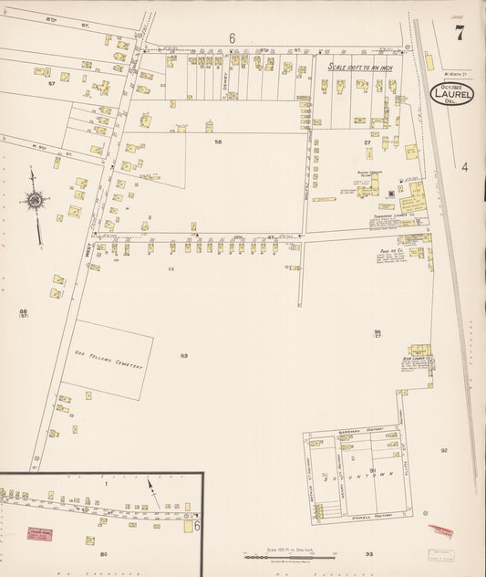 Sanborn Fire Insurance Map from Laurel, Sussex County, Delaware (1922), Sheet #0007 - Historic Sanborn Fire Insurance Map Print, vintage old map wall art, antique decor, genealogy gift, Delaware Delaware map