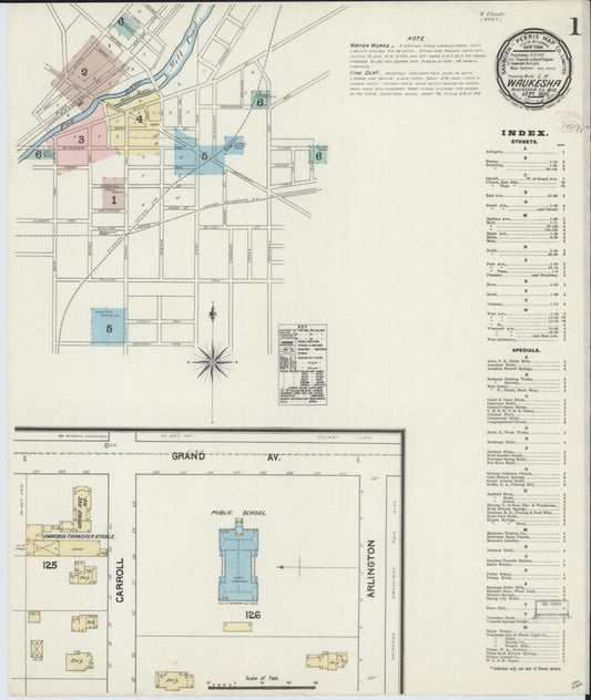 Sanborn Fire Insurance Map from Waukesha, Waukesha County, Wisconsin (1890), Sheet #0001 - Complete Map Set gallery image, historic Sanborn map, vintage wall art, Wisconsin Wisconsin