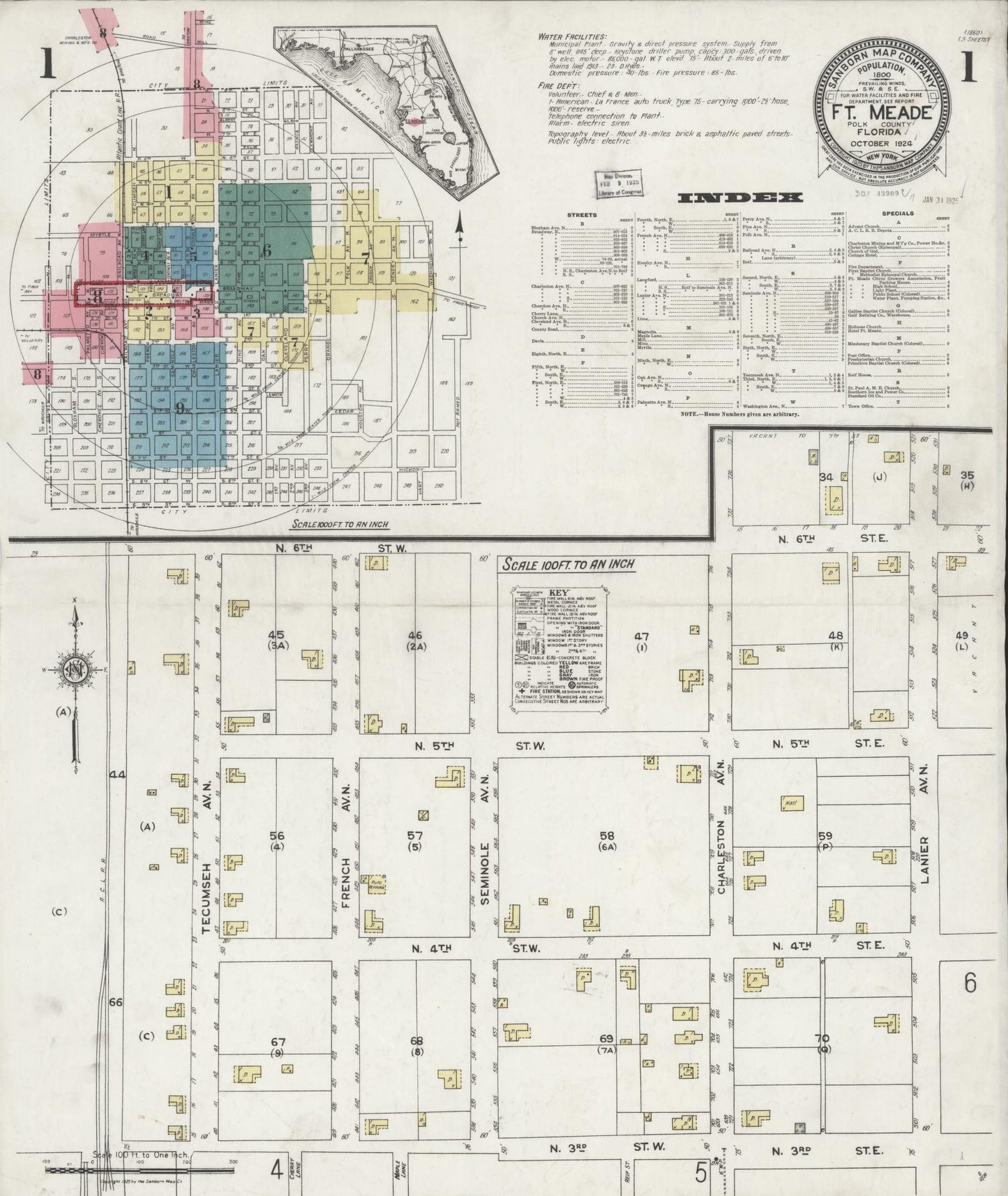 Sanborn Fire Insurance Map from Fort Meade, Polk County, Florida (1924), Sheet #0001 - Complete Map Set gallery image, historic Sanborn map, vintage wall art, Florida Florida