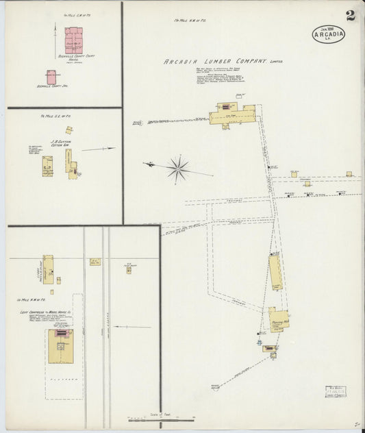 Sanborn Fire Insurance Map from Arcadia, Bienville Parish, Louisiana (1898), Sheet #0002 - Historic Sanborn Fire Insurance Map Print, vintage old map wall art, antique decor, genealogy gift, Louisiana Louisiana map