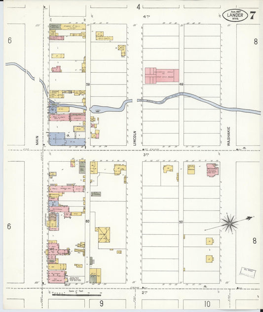 Sanborn Fire Insurance Map from Lander, Fremont County, Wyoming (1907), Sheet #0007 - Historic Sanborn Fire Insurance Map Print, vintage old map wall art, antique decor, genealogy gift, Wyoming Wyoming map