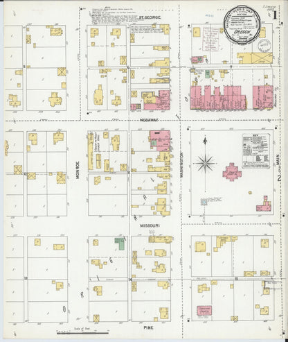 Sanborn Fire Insurance Map from Oregon, Holt County, Missouri (1900), Sheet #0001 - Complete Map Set gallery image, historic Sanborn map, vintage wall art, Oregon Oregon