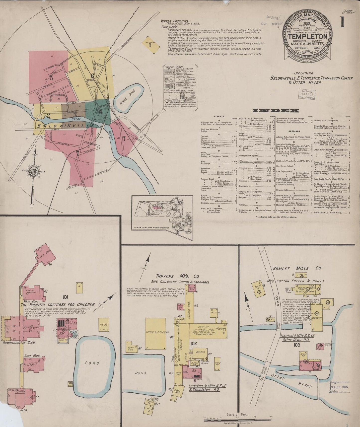 Sanborn Fire Insurance Map from Templeton, Worcester County, Massachusetts (1922), Sheet #0001 - Complete Map Set gallery image, historic Sanborn map, vintage wall art, Massachusetts Massachusetts