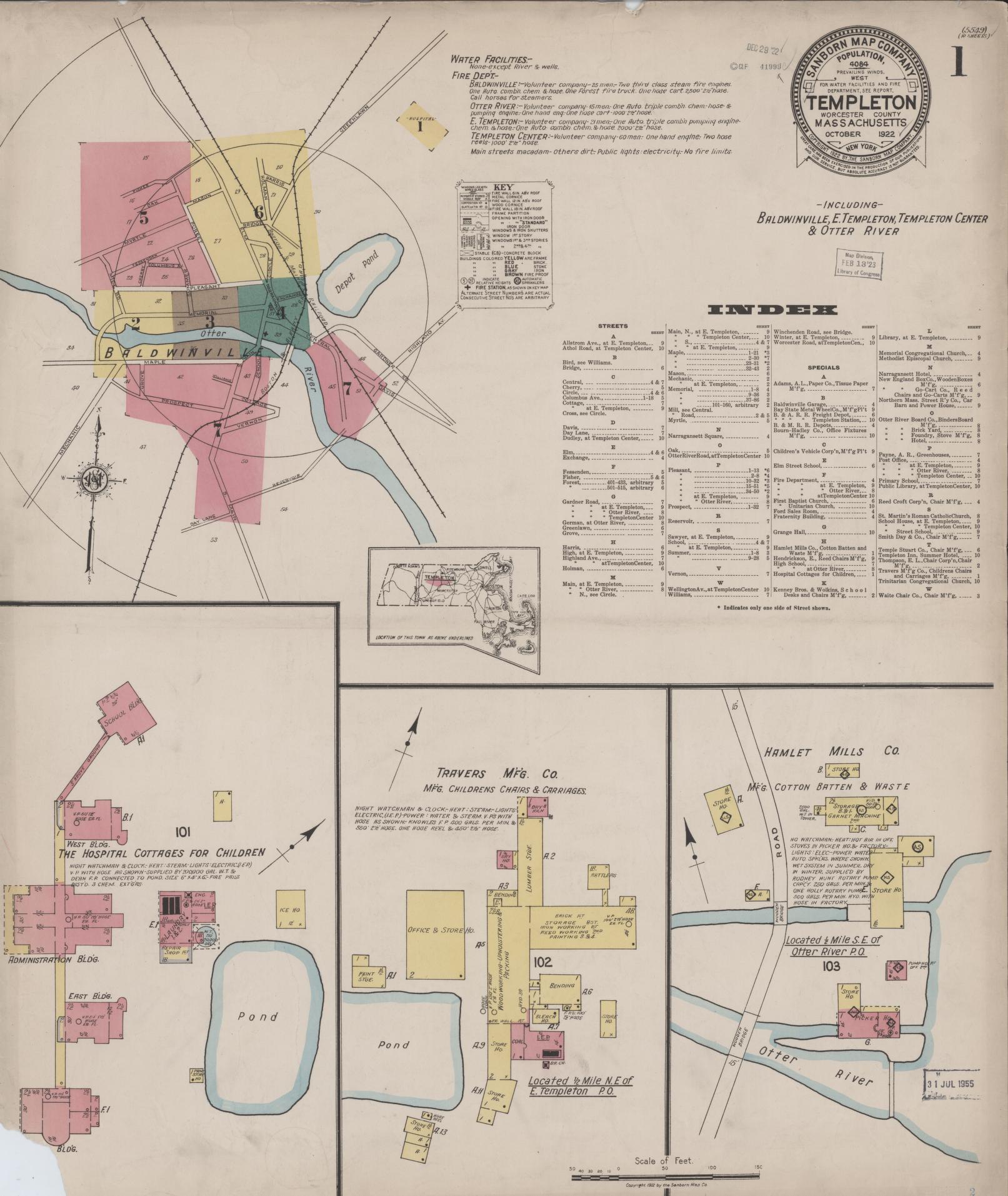 Sanborn Fire Insurance Map from Templeton, Worcester County, Massachusetts (1922), Sheet #0001 - Complete Map Set gallery image, historic Sanborn map, vintage wall art, Massachusetts Massachusetts