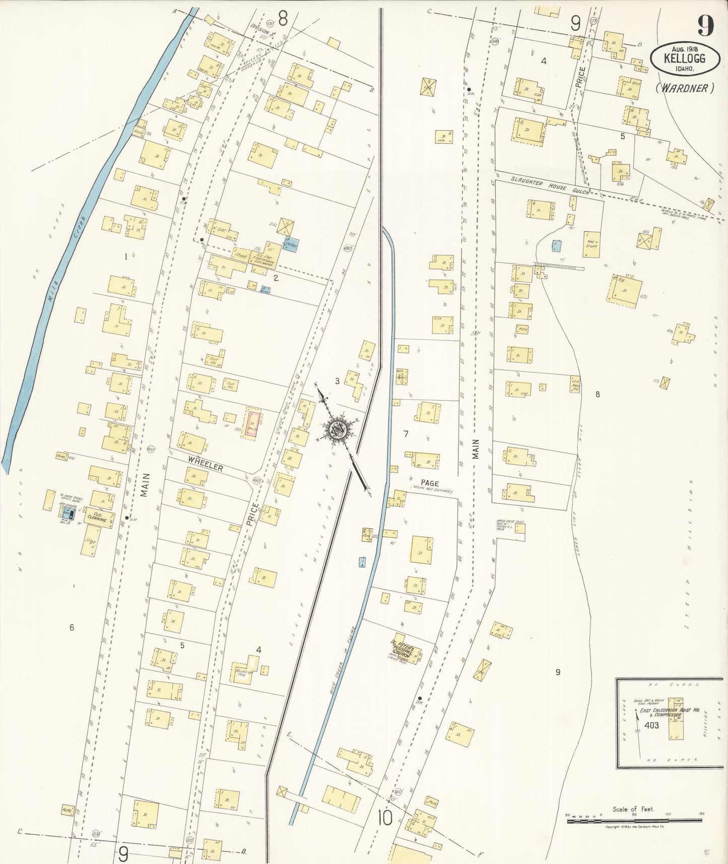 Sanborn Fire Insurance Map from Kellogg, Shoshone County, Idaho (1918), Sheet #0009 - Complete Map Set gallery image, historic Sanborn map, vintage wall art, Idaho Idaho