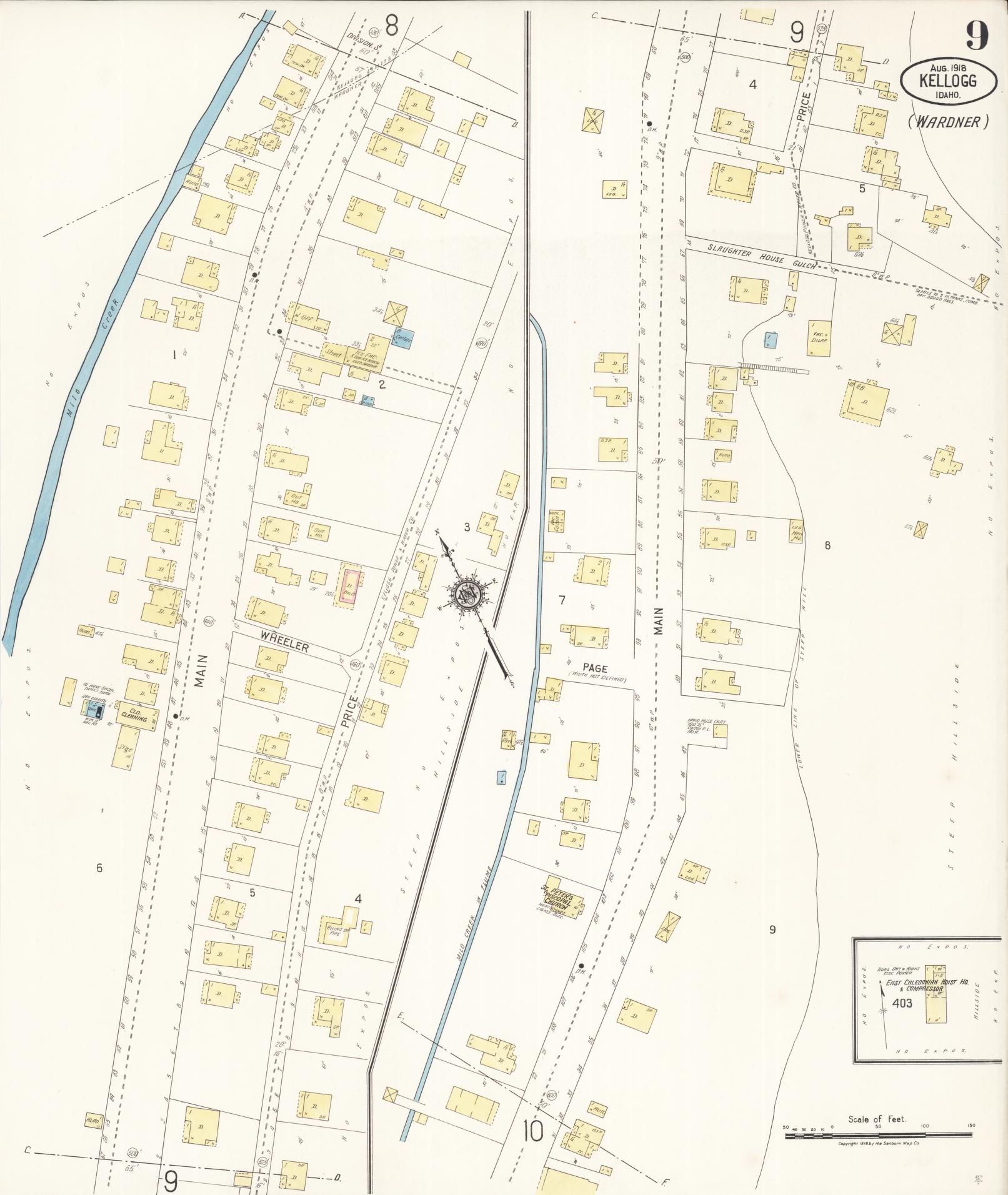 Sanborn Fire Insurance Map from Kellogg, Shoshone County, Idaho (1918), Sheet #0009 - Complete Map Set gallery image, historic Sanborn map, vintage wall art, Idaho Idaho