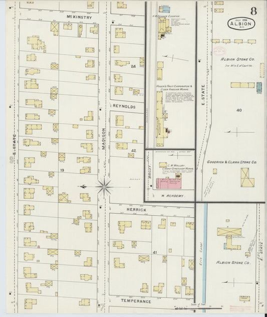 Sanborn Fire Insurance Map from Albion, Orleans County, New York (1894), Sheet #0008 - Historic Sanborn Fire Insurance Map Print, vintage old map wall art, antique decor, genealogy gift, New York New York map