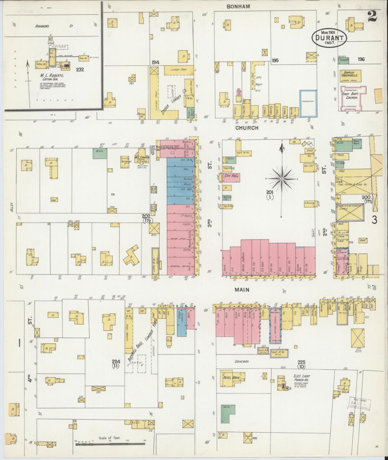 Sanborn Fire Insurance Map from Durant, Bryan County, Oklahoma (1901), Sheet #0002 - Historic Sanborn Fire Insurance Map Print, vintage old map wall art, antique decor, genealogy gift, Oklahoma Oklahoma map