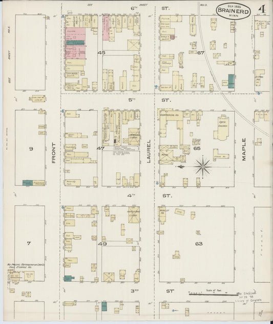 Sanborn Fire Insurance Map from Brainerd, Crow Wing County, Minnesota (1885), Sheet #0004 - Historic Sanborn Fire Insurance Map Print, vintage old map wall art, antique decor, genealogy gift, Minnesota Minnesota map