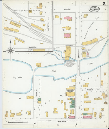 Sanborn Fire Insurance Map from Greenville, Montcalm County, Michigan (1900), Sheet #0005 - Historic Sanborn Fire Insurance Map Print, vintage old map wall art, antique decor, genealogy gift, Michigan Michigan map